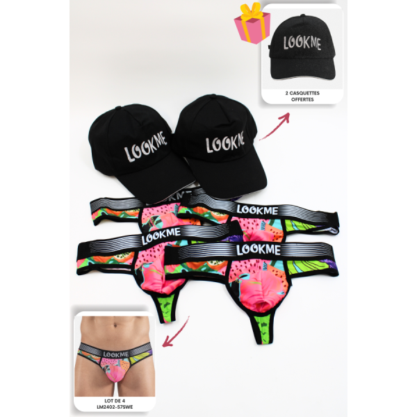 Pack 4 Strings Homme LM2402-57SWE LOOKME + 2 Casquettes Offertes